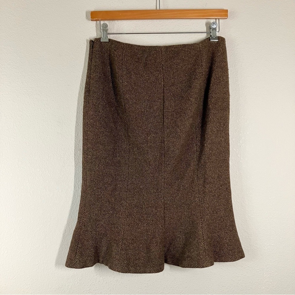 LAUREN RL Tweed Trumpet Skirt Brown Virgin Wool Old Money Heritage Academia 10 - Picture 8 of 9